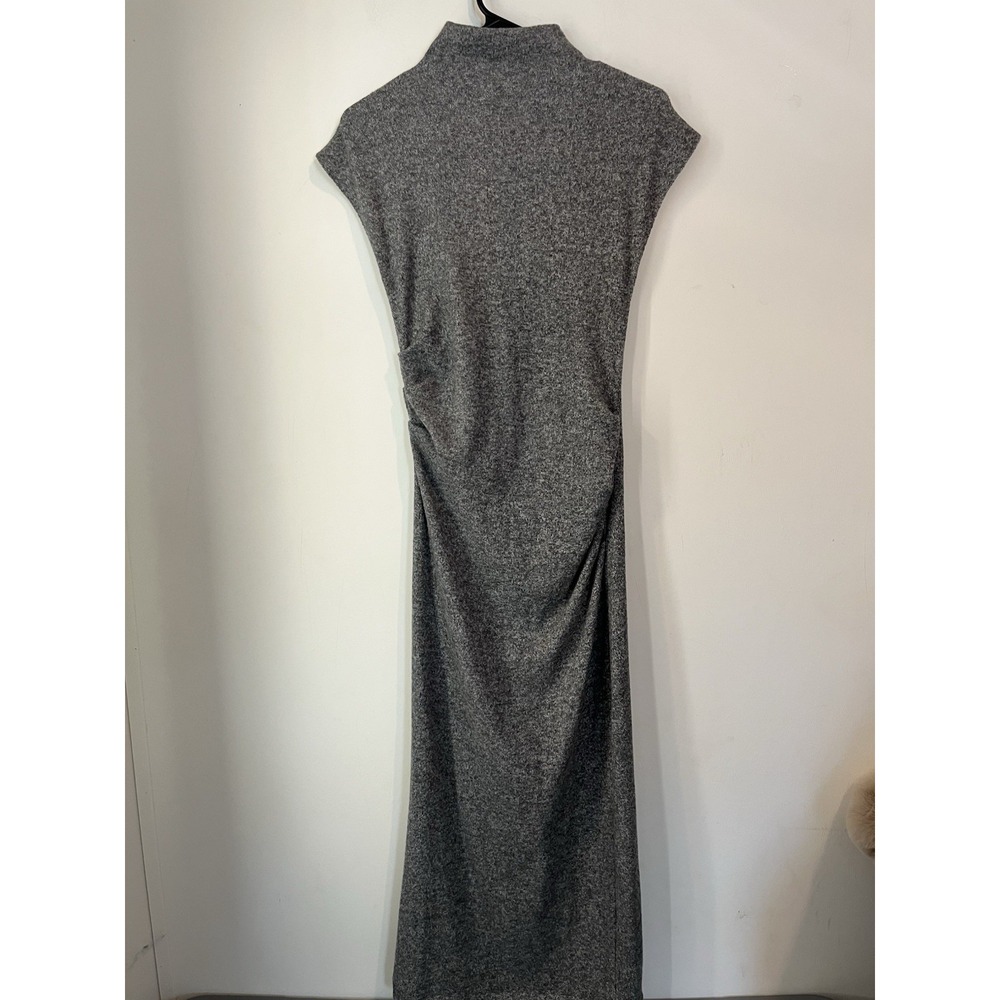 Zara Grey Marl Knit Column Maxi Dress With Gathered Sides Size Small Stretch